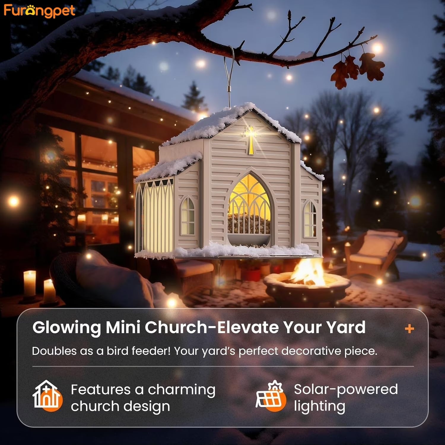 Church-Shaped Metal Bird Feeder with Solar Light