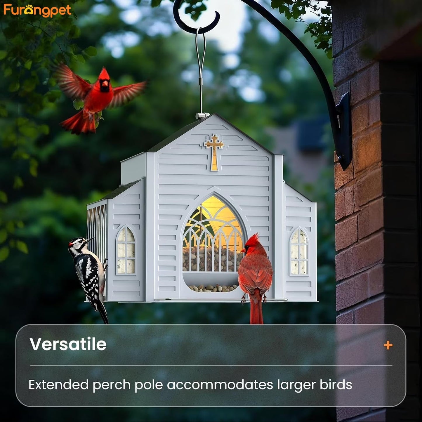 Church-Shaped Metal Bird Feeder with Solar Light