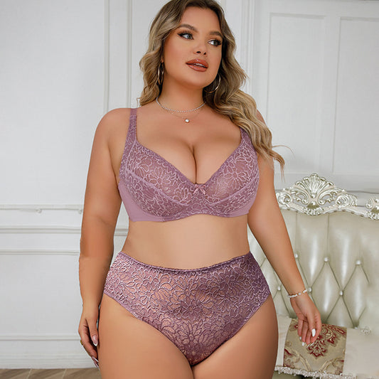 Plus Size Sheer Floral Lace Bra Set - Unlined Underwire Support & Breathable Mesh Panty SetPlus Size Sheer Floral Lace Bra Set - Unlined Underwire Support & Breathable Mesh Panty Set